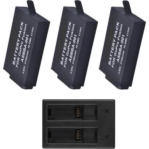 Clownfish 2720mAh for Gopro Fusion battery 3way USB 2 Slots Battery Charger for GoPro Fusion 360Degree Action Camera Accessories