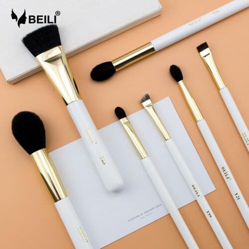 BEILI 7 pcs Makeup Brushes Set Pearl White Gold XGF Goat Hair Foundation Eyeshadow Blending Eyeliner Natural Make up Tools