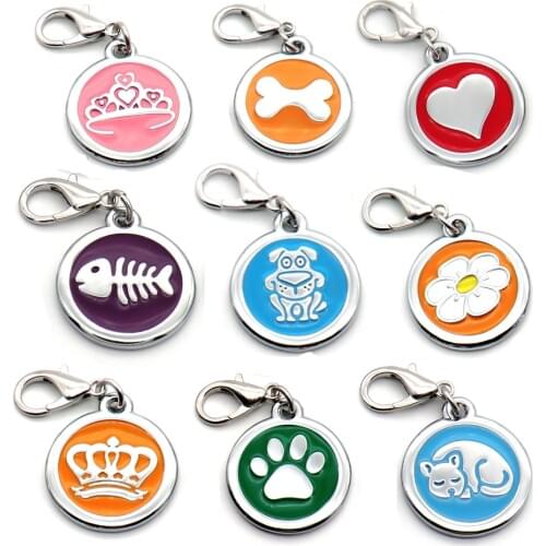 Wholesale 20Pcs Dog Tag Engraved Custom Pet Dog Collar Accessories Personalized Cat Puppy ID Tag Bone Paw Name Tags Anti-lost