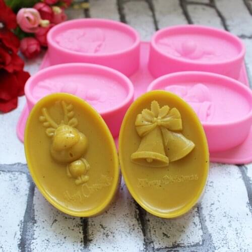 Handmade soap silica gel mould candle soap mould silicone mold for DIY elk and bell 4 holes