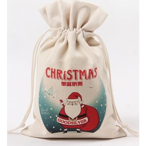 Canvas Christmas Drawstring Gift Bag wedding candy favors pouches Sika Deer Pattern Santa Sack party gift wrap festive supplies
