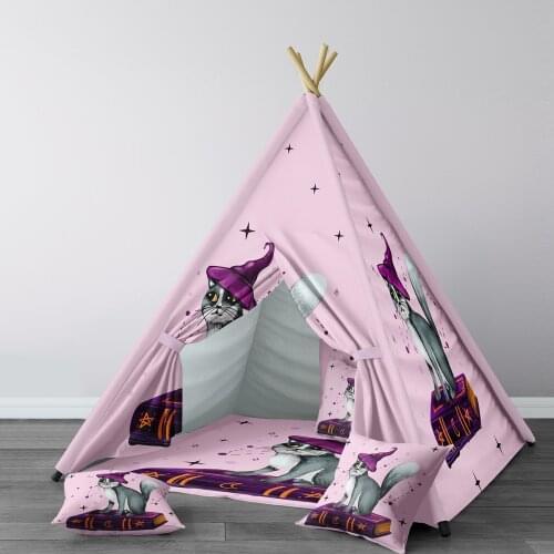 Play Tent for Kids Wigwam Portable Indoor Playground Tents Children Bedrooms Powder Pink Cat Hat Book Model 281