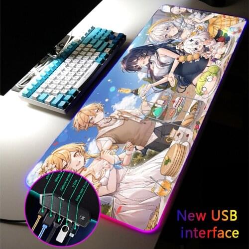 MRGLZY Anime Girl RGB Gaming Genshin Impact Large Size Mouse Pad LED 4-Port Mousepad USB Hub Games Computer PC MouseMat for Csgo