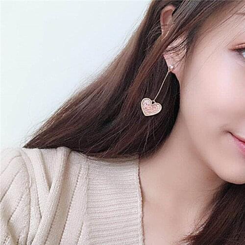 Korean Long Earrings For Women 2019 Fashion Jewelry Geometric Heart Crystal Womens Earring Brincos Gold Hanging Dangle Earring
