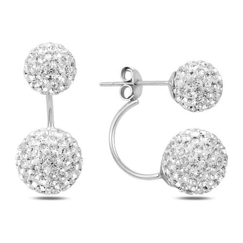 KUTAYDAN Zircon Dual Ball Earrings 925 Sterling Silver