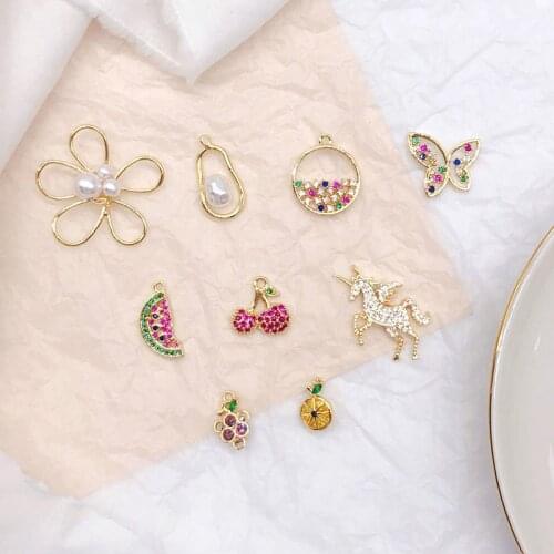 Copper plated 18K real gold accessories flash drill Unicorn orange grape pearl DIY Earrings Bracelet Necklace Pendant