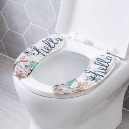 Lovely Cartoon Soft Toilet Seat Cover Washable Lid Cover Health Stick Waterproof Toilet Mat Pad Bathroom Decoration