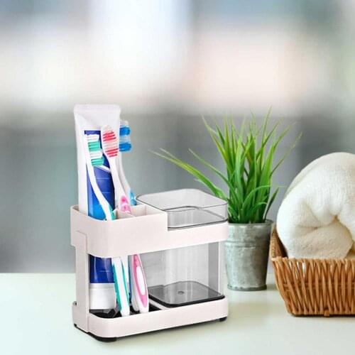 Multiple Purposes Toothbrush Toothpaste Stand Holder With 2 Cups Bathroom Organizer Classified Storage Save Space For Bathroom