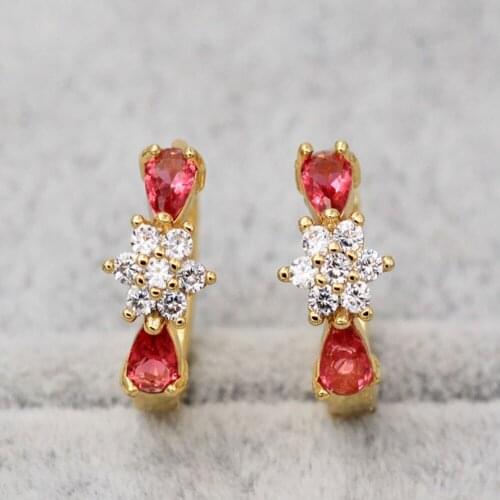 Trendy Gold Copper Plated Round Water Drop Earrings Cubic Zirconia Stone For Women Girls Fashion Jewelry Accessories Wedding Gif
