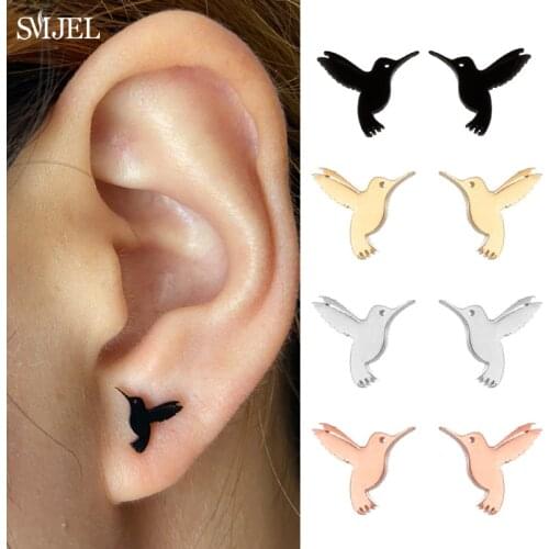 Unique Stainless Steel Stud Earrings Small Flying Bird Pendant Hummingbird Earring for Women Jewelry Personality Gift oorbellen