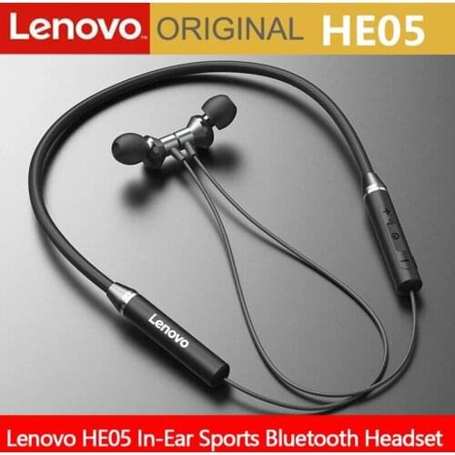 Original Lenovo HE05 Bluetooth Headset Neckband Sports Earplugs Noise Reduction with Microphone Waterproof Wports Earphone