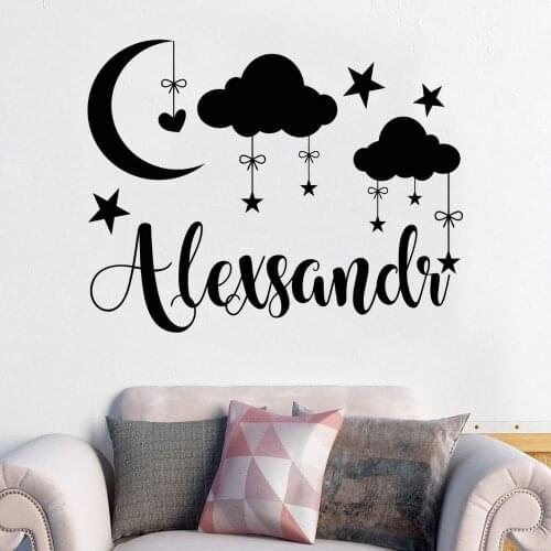 Personalized Name Moon And Stars Wall Art Sticker for Home And Kids Room Decoration Removable A002471
