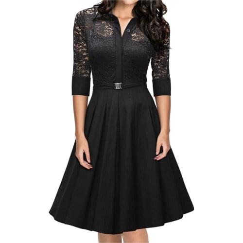 38# Womens Dress Ladies Casual Fashion Sexy Summer Xl Lace Long Sleeve Mid-length Dress Lady dress