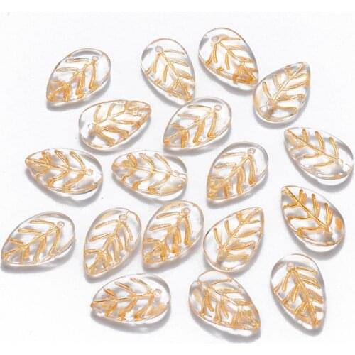 100Pcs Transparent Spray Painted Glass Pendants Gold Inlay Color Leaf Charms For DIY Bracelet Necklace Jewelry Making Findings