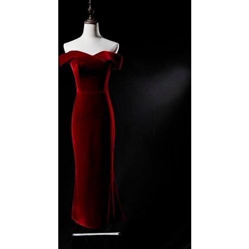 Sexy Velvet Burgundy Cocktail, Party Dresses Strapless Zipper Back Tea Length