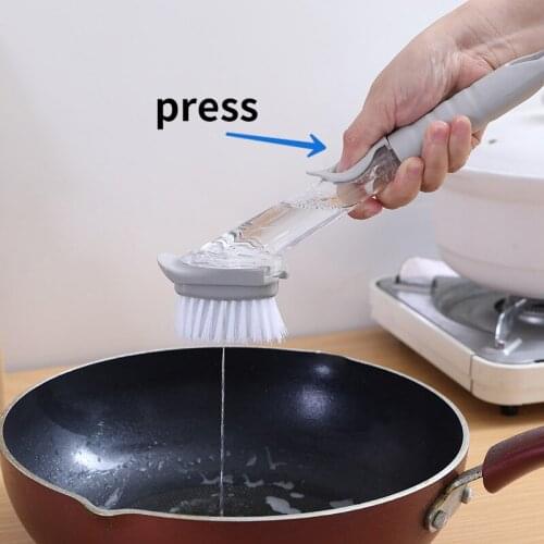 Kitchen Cleaning Brush 2 In 1 Long Handle Cleaing Brush with Removable Brush Sponge Dispenser Dishwashing Brush Kitchen Tools