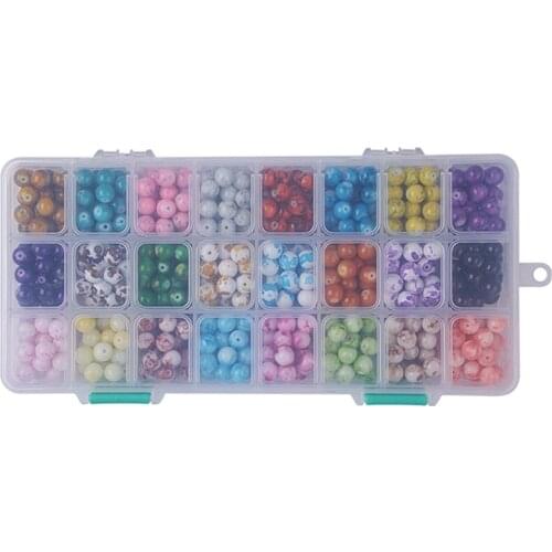 24 Colors Mixed Color Glass Beads Boxed Round Beads Bracelet Earrings Making Materials Diy Jewelry Accessories