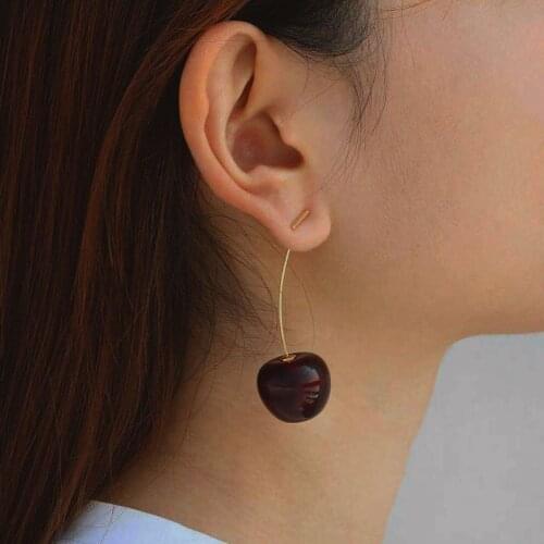 Cherry Wine Red Drop Earrings, Cherry Earrings, Gift for Her Fruits Dangle Earrings for Women