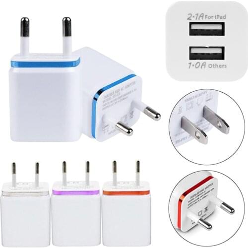 Dual USB Cell Mobile Phone Charger 5V2.1A/1A EU US Plug Wall Power Adapter for iPhone 2Ports