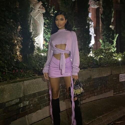 Women Sexy Harajuku Tassel T-shirt Long Sleeve Top Cropped Bandage Tops purple clothes shirt vintage tshirt tee dropshipping y2k