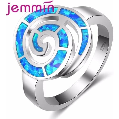 New Finding Rotary Round Asleep Snake Shape Mystal Blue Fire Opal Ring 925 Sterling-Silver-Jewelry Women Fashion Ring