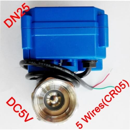1" Miniature Electric valve 5 wires (CR05), DC5V Electric motorized ball valve SS304, DN25 electric valve signal feedback