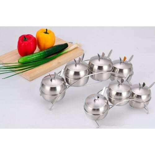 1SET High Quality Stainless Steel Seasoning pot Integrated design Spice Salt Sugar Pepper Ajinomoto Jar with Cover Set OK 0649