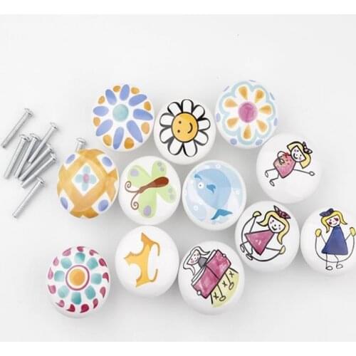 1PC Cute Child Nordic Ceramic Single Round Knobs Wardrobe Kitchen Garden Door Handle Modern Cabinet Handle With Screw