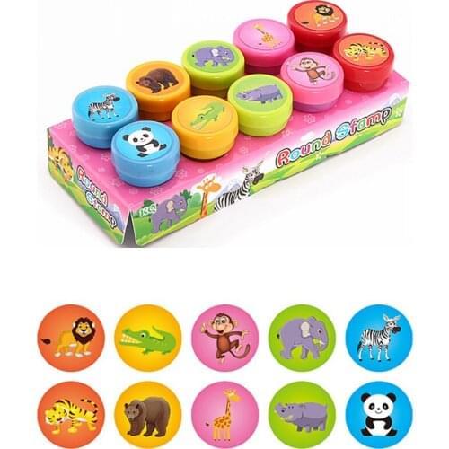 10pcs/set Cartoon Ocean Wild Animal Fruits Dinosaur Stamper School Praise Reward Stamps Sticker DIY Party Favors Gift