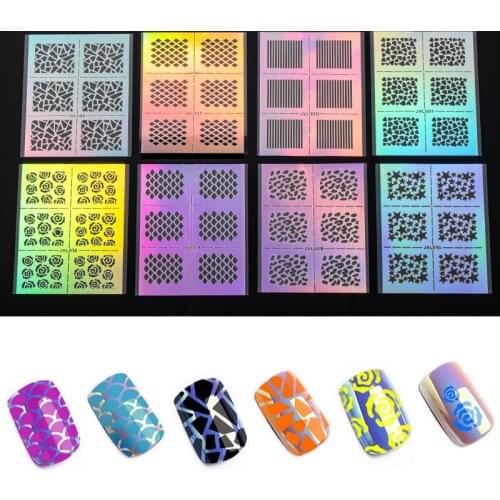 12 transfer paper DIY female fashion hollow nail polish glue glue stamp template sticker label tableware laser sticker