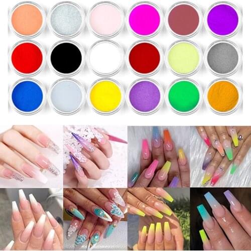 18 Colors Set Acrylic Nail Powder Nail Art Nail Glitter UV Gel Carving Beauty Nail Extension Crystal Nail Dust Nail Decorations