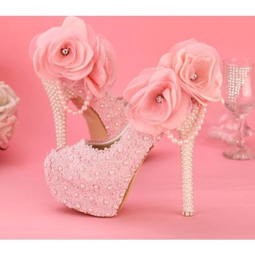 2020 Graceful Pink Lace Bridesmaid Shoes Birthday Party Prom Pumps Wedding Shoes Customized Platform Party Bridal Dress Shoes