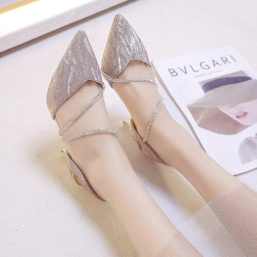 2021 Sandals All-Match Female Shoe Spring Shoes Large Size High Heels Bling Summer Womens Shoes Woman Sandals Med (3cm-5cm)