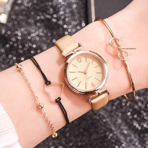 3pcs Bracelet and Quartz Watch Leather Strap Watch for Girls 2021 New Fashion Wristwatch Montre Femme Relogio Feminino Drop Ship
