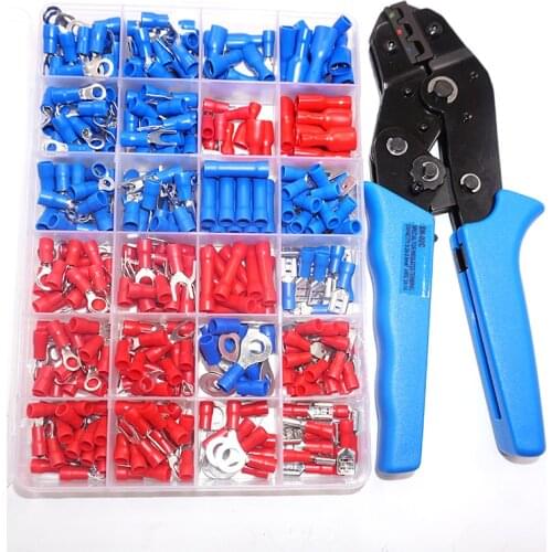380PCS Spade Terminals Insulated Cable Connector Electrical Wire Assorted Crimp Butt Ring Fork Set Ring Lugs SN-02C plier