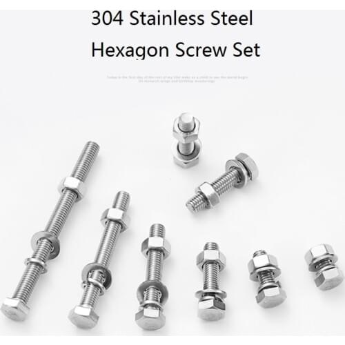 5Sets 2Sets M6 M8 M10 Hexagon Bolt Combination 304 Stainless Steel External Hexagon Screws with Nuts and Washers Sets