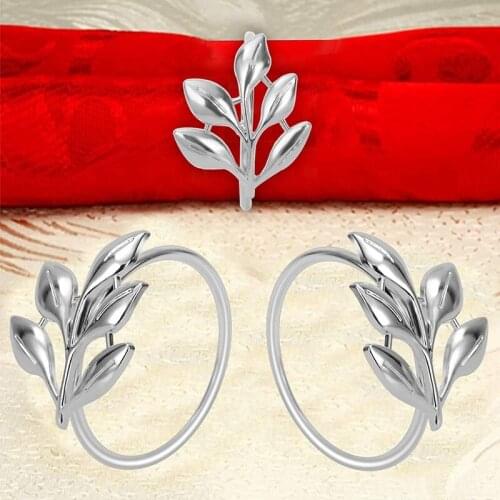 8PCS Leaf Napkin Rings Metal Silver Napkin Holder Table Napkin Rings for Dinning Table Parties Everyday