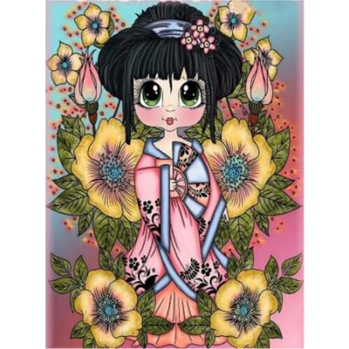 2021 DIY Full Round Drill Cartoon Girl Diamond Painting Resin Rhinestone Wall Art Mosaic Picture Home Decoration FC561