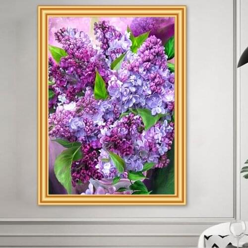 DIY 5D Diamond Painting Flower Cross stitch Kits Diamond Embroidery Purple Lilac Picture of Rhinestones Decor Diamond Mosaic