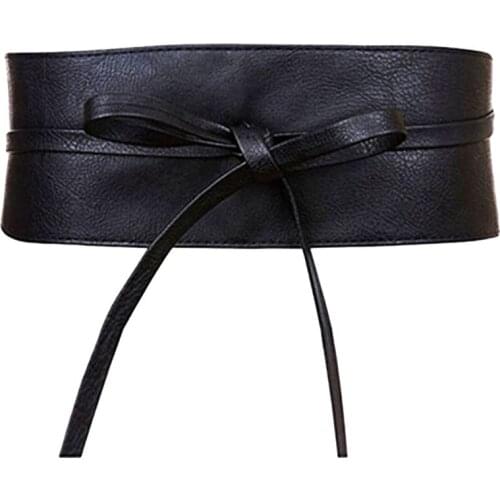 Boho Belt For Women Bowknot Faux Leather Wrap Around Obi Style Cinch Waistband Black Cummerbund Brown Women Belt