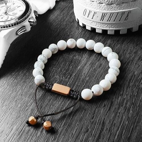 Adjustable 8mm natural stone beads bracelet Simple style men women bracelets copper Jewellery for pulsera hombre armband 2021