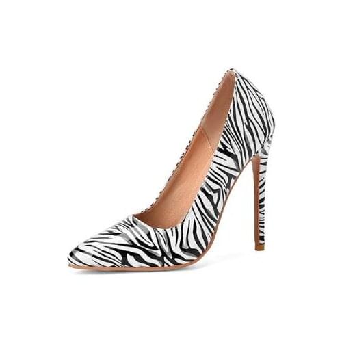 Carpaton Sexy Pointed Toe High Heel Shoes Zebra Printed Patent Leather Stiletto Heels Woman Thin Heels Party Shoes 35-45