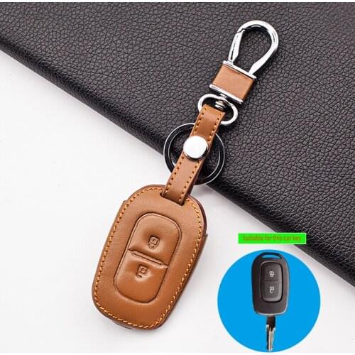 The latest carrying 100% leather car key cover for Renault kwid traffic symbol for dacia sandero logan duster 2016 2017 2018