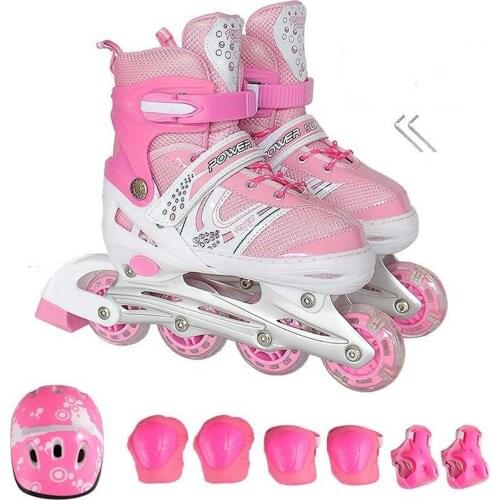 Kids Inline Skates Adjustable Roller Skates Light Up Wheels With Protective Gear Set For Fashion Skates Exercise