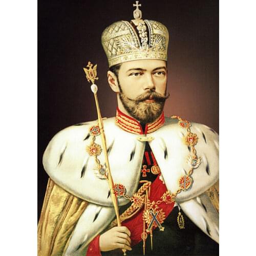 Home office art Russia Emperor Portrait of Nicholas II of Russia in his coronation robe with Imperial Crown print painting