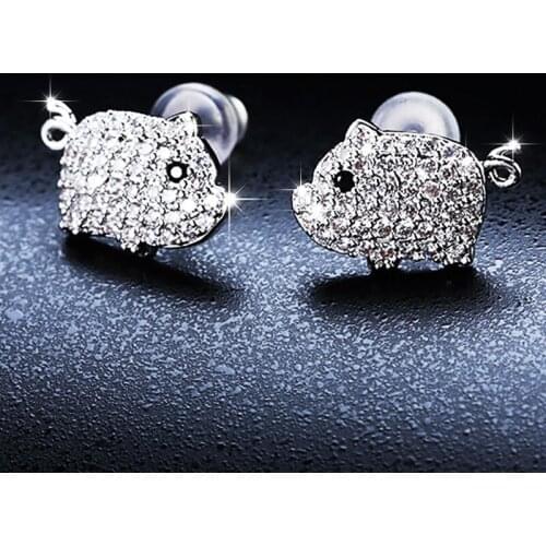 HUAMI 2021 Simple Cute Pig Stud Earring Gold Silver Color 925 Silver Needle Sweet Earrings for Women Jewelry Gift for Girlfriend