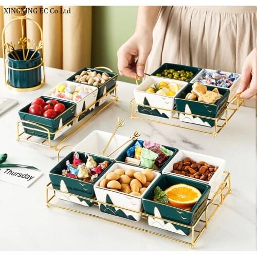 Ceramic Fruit Plate Home Living Room Creative Dessert Candy Dried Fruit Plate Snack Melon Seed Snack Platter Golden Shelf