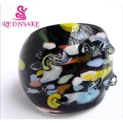 RED SNAKE Fashion Ring Handmade Raised Rivet Shape Black Murano Glass Ring No.D