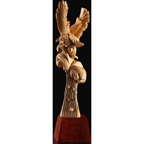 Flying Eagle 29cm Hinoki Wood Carving Handicraft Office Creative Decoration Ornaments Male Gift