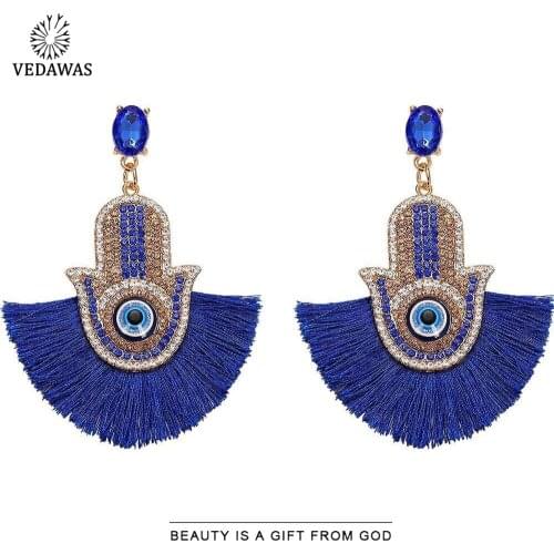 Vedawas Ethnic Fringed Fringed Eyes Earrings for Women Boho Rhinestone Shiny Dangle Tassel Earrings Wedding Jewelry Wholesale